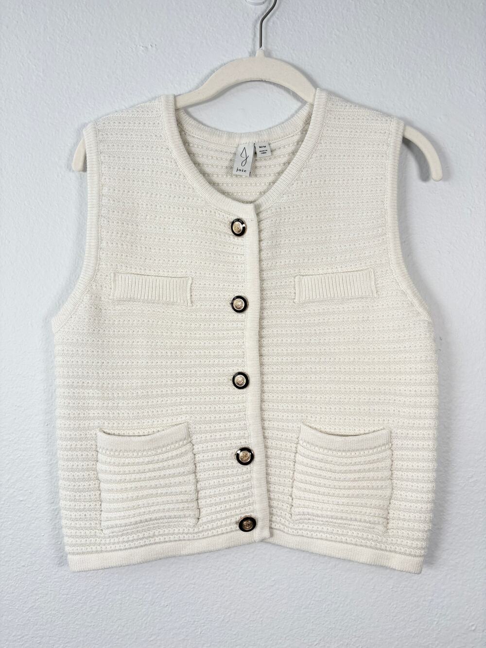 J by Joie Off White Neutral Ribbed Knit Button Front Cardigan Sweater Vest Top